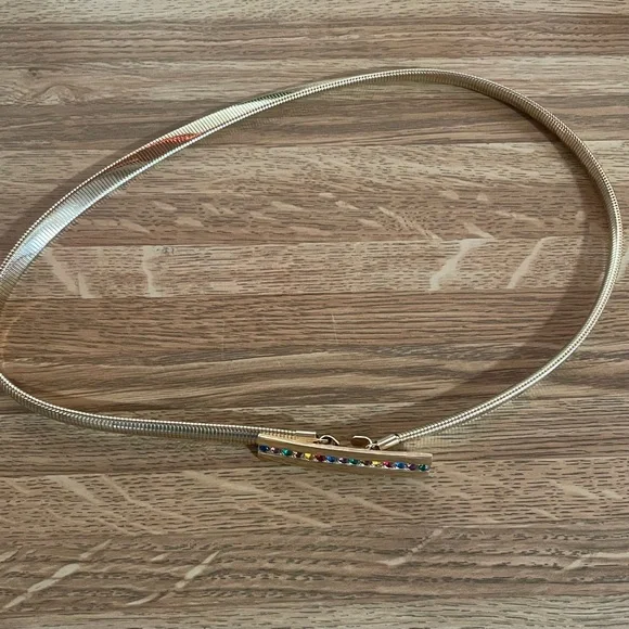 VTG Gold-toned mesh snake chain belt with multi colored gems - Picture 2 of 7